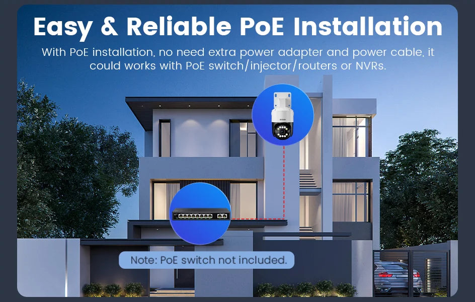 ZOSI 8MP 5MP PoE Outdoor IP Security Camera AI Detection Starlight Color Night Vision 4K 3K HD PTZ Video Surveillance Cam CCTV