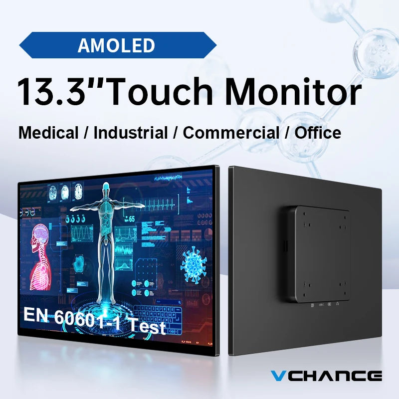 13.3'' FHD OLED Medical Portable Monitor Touchscreen VESA Mount AMOLED Extended Display for Clinic Hospital Diagnostic Devices