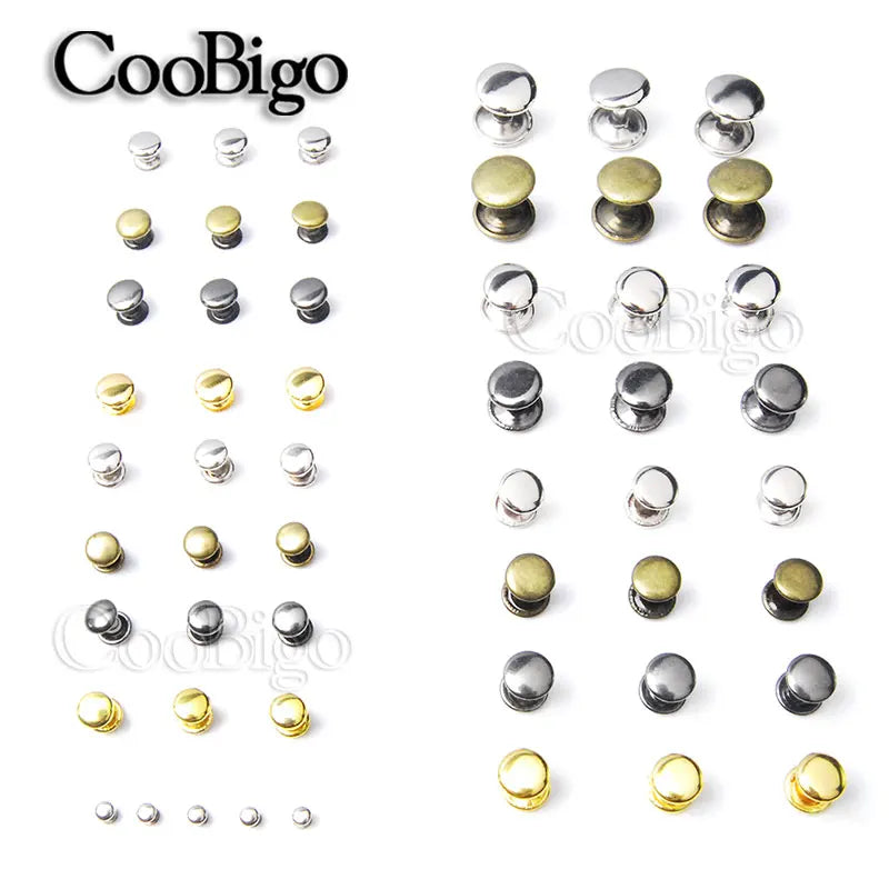 100pcs 8x8mm metal double cap rivets for DIY pet collars, leather crafts, and clothing decoration in gold and silver.