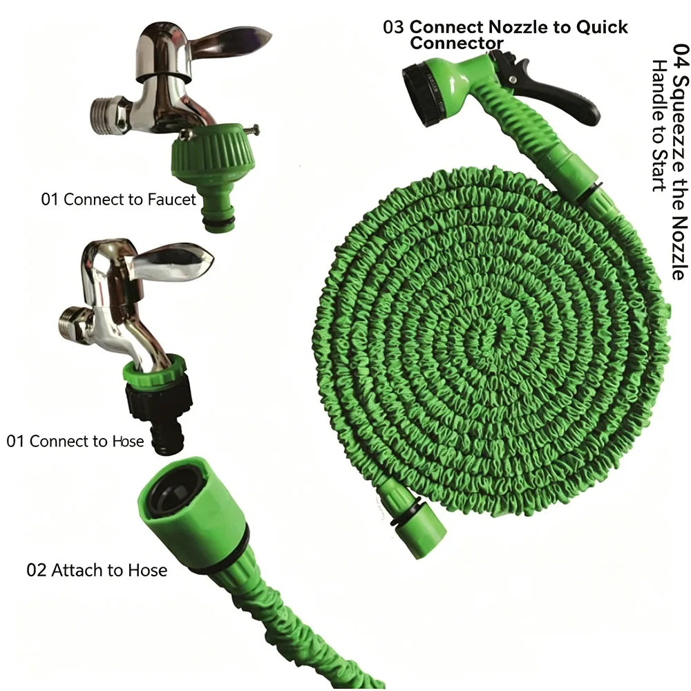 25FT-100FT Telescopic Expandable Garden Hose Kit High Pressure Spray Gun 7 Nozzle Pattern for Car Washing Yard Watering Cleaning