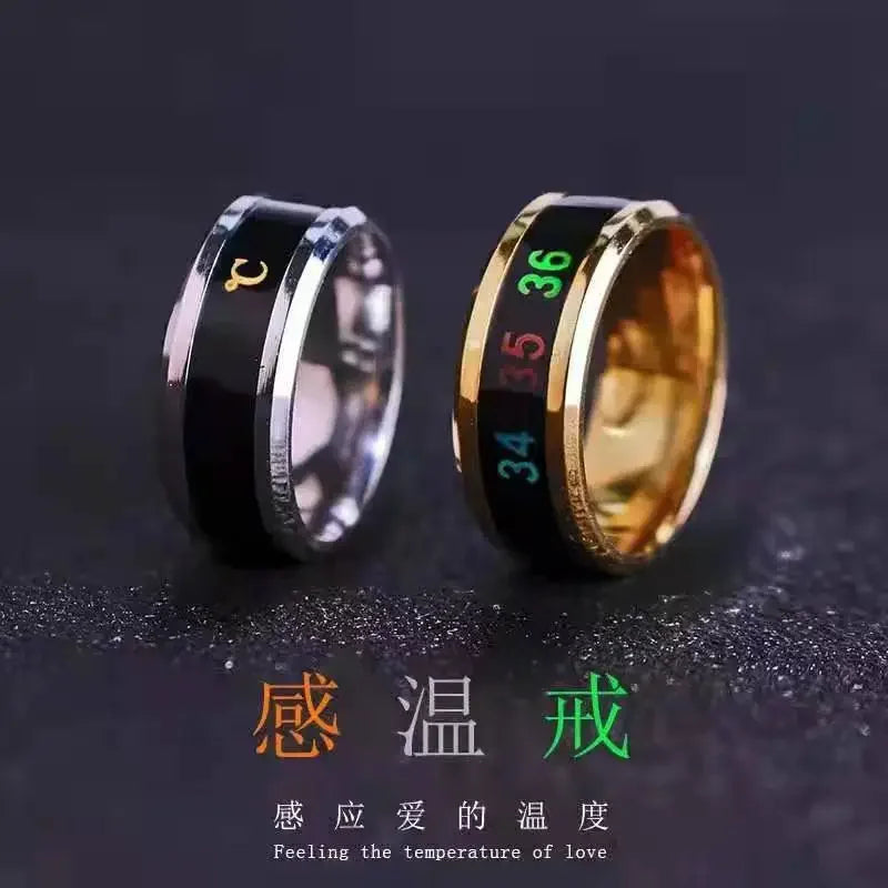 Size 6-13# Intelligent 38 Temperature Men Women Ring Stainless Steel Simple Creative Couple Mood Changing Number Finger