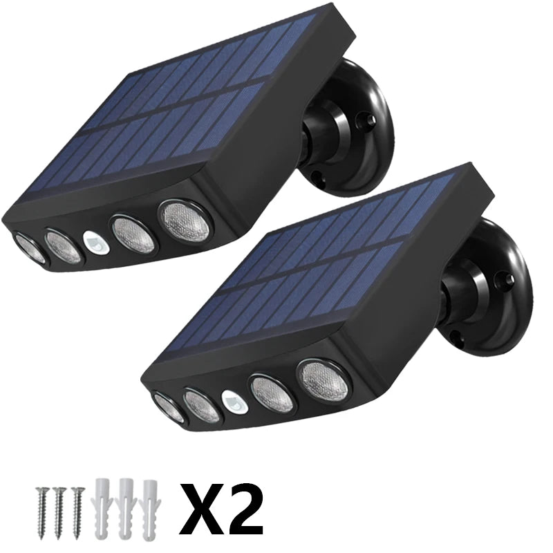 3000W Solar Powered Outdoor Wall Light Motion Sensor Security Lights 4 LED Bulbs 3 Modes Night Work Lamp for Patio Garden Porch Fence Corridor Balcony