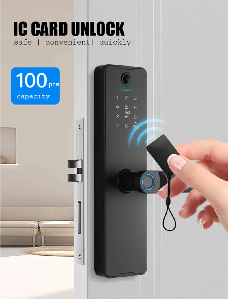 WAFU Tuya Smart Life WIFI Remotely Unlock Biometric Fingerprint Door Lock Visible Digital Electronic Card Door Lock with Camera
