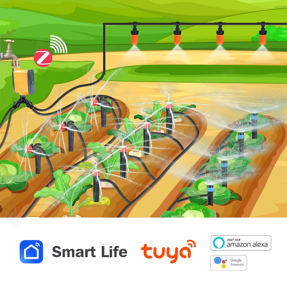 20m Garden Zigbee Timer Multiple Types of Sprinkler Irrigation Kit 1/4'' Hose Smart Application Remote Control Watering System
