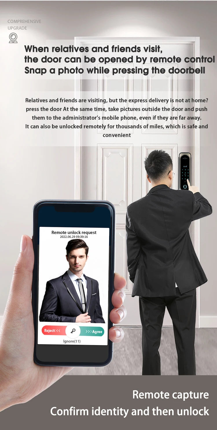 Electric  3D Face Recognition Smart Doorlock Fingerprint Biometric Password Full Automatic Wifi Door Lock with Camera
