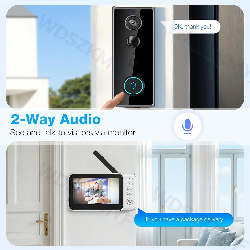 Waterproof 4000mAh Video Monitoring Doorbell 4.3 Inch IPS screen PIR motion sensor Two-way intercom 1080P Video Doorbell Camera
