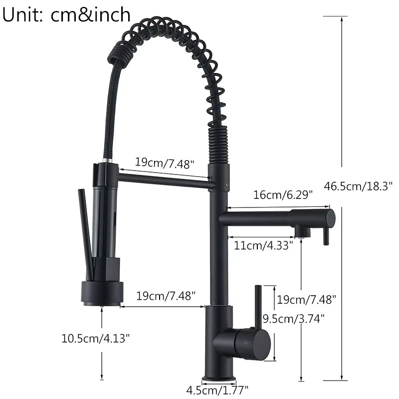Pull Down Kitchen Sink Faucet Hot Cold Water Mixer Crane Tap with Dual Spout 360 Rotation Deck Mounted
