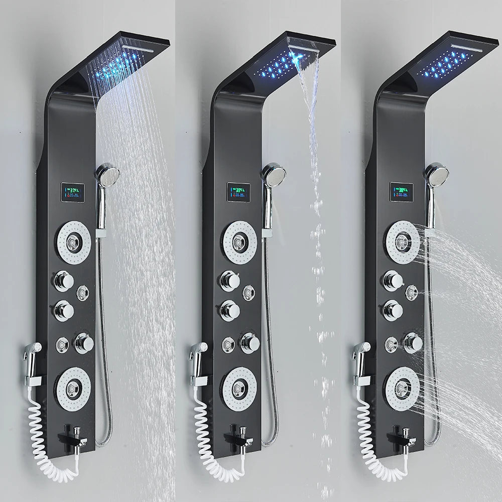 LED Light Shower Faucet Bathroom SPA Massage Jet Shower Column System Waterfall Rain Shower Panel Bidet Sprayer Tap