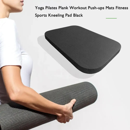 Knee protector mat for yoga, black non-slip smart yoga cushion, side angle view of portable kneeling pad for fitness.
