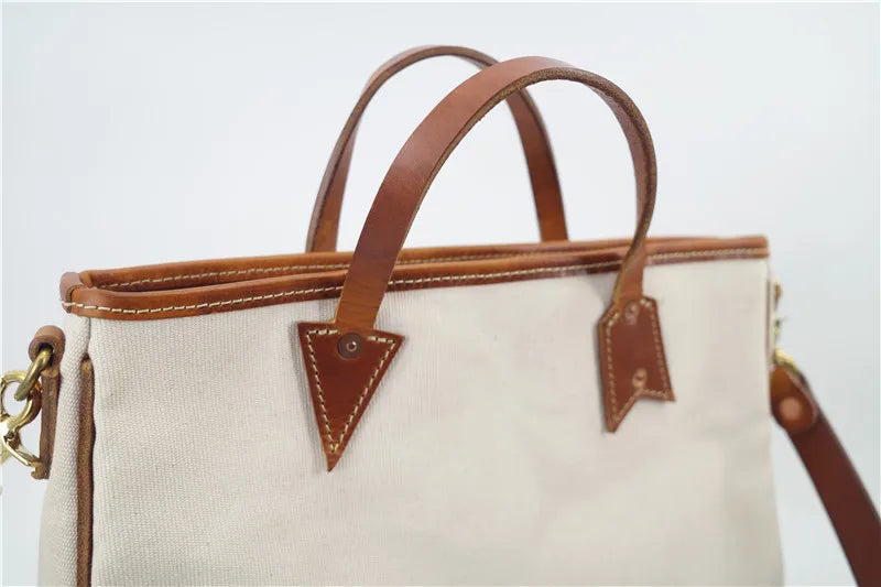 Simple designer handmade thick canvas cow leather men women's handbags outdoor daily work travel large-capacity messenger bag