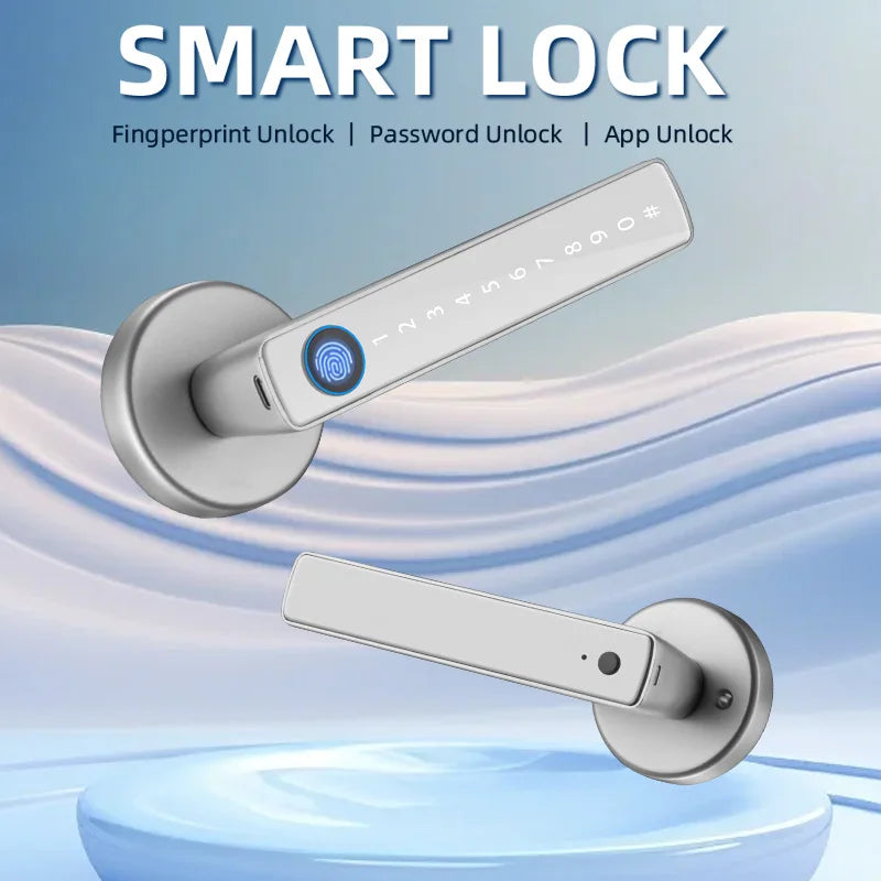 M5 Tuya BLE Fingerprint Door Lock Digital Electronic Lock with Password/Key/IC Card/ Smartlife/ Tuya APP Unlock