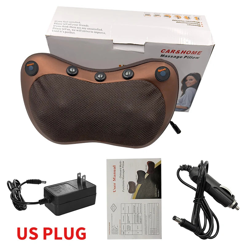 Electric Cervical Neck Massager with Heat Therapy & Spine Support Massage Cushion US Plug-Brown Tidesmit