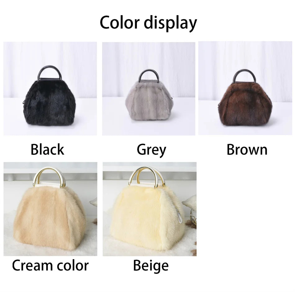 Women's Mink Fur Handbag 2026 New Fashion Designer Fluffy Fur Wrist Bag Large Capacity Soft Shopping Bag Girl Cute Handbag