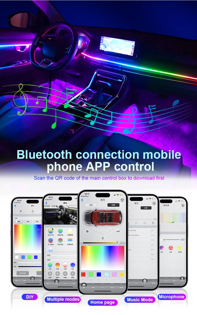 Tidesmit RGB Symphony Car Ambient Lighting Kit - Customizable LED Strips Tidesmit