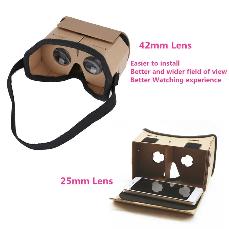 VR Headset for Smartphones - Portable 25mm Lens 3D Cardboard Kit Tidesmit