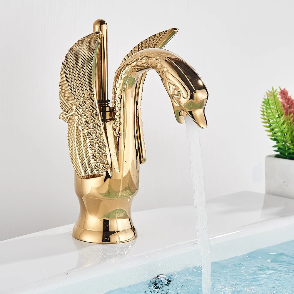 Gold Swan Bathroom Basin Faucet Deck Mounted Mixer Taps Hot and Cold Water Basinwash Sink Mixers Brass Tap