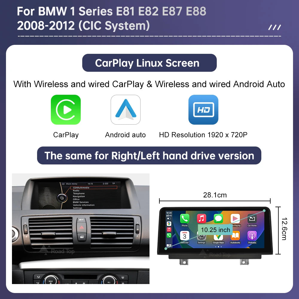 Wireless CarPlay Touch Display for BMW 1 Series E81 E87 CIC/CCC 10.25 1 SERIES CIC None Tidesmit