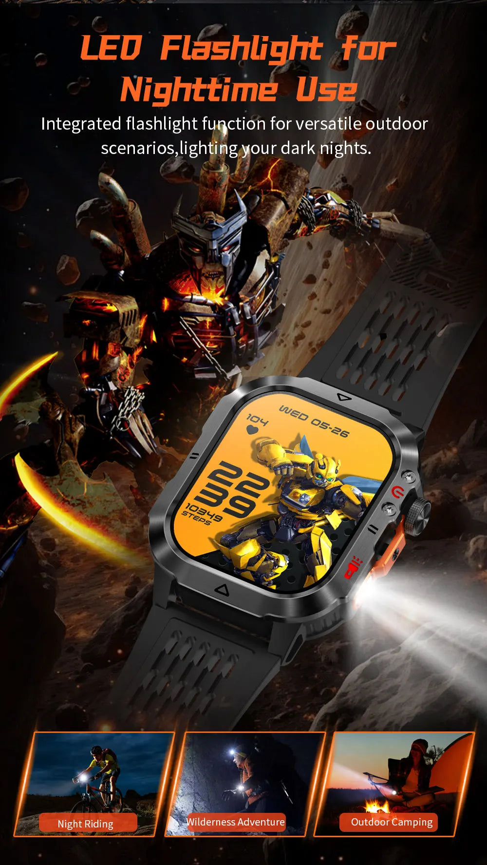 Official Transformers Men Military Smartwatch 1000mAh Big Battery 2.01" HD AMOLED Display Bluetooth Call Waterproof Smart Watch