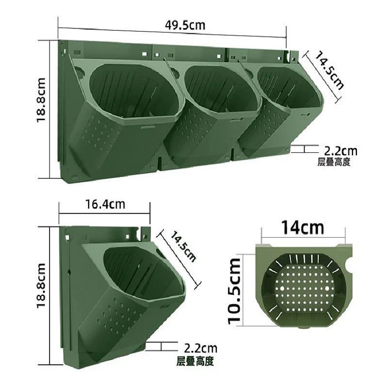 Outdoor Multi-layer Planting Trough Vertical Garden Plant Wall Plastic Planter Modular Planting Box Fence Hanging Flower Pot