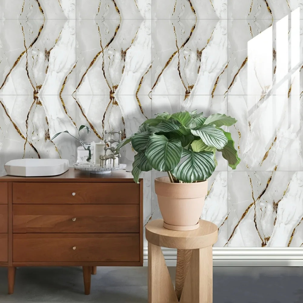 Marble Peel and Stick Backsplash Waterproof Washroom Wall Panels, Peel and Stick Tile, PVC Wall Panels for Kitchen