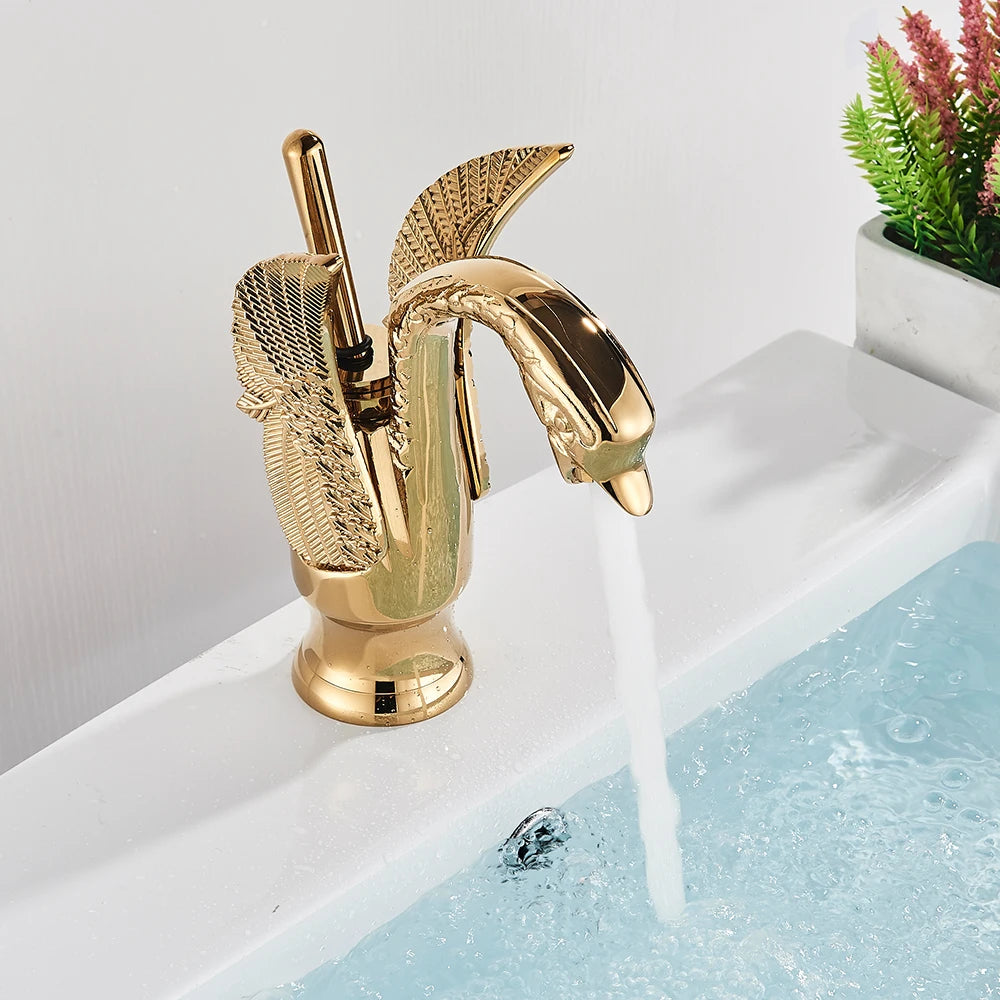 Gold Swan Bathroom Basin Faucet Deck Mounted Mixer Taps Hot and Cold Water Basinwash Sink Mixers Brass Tap