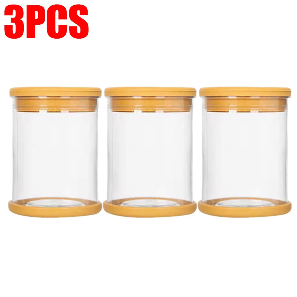 3-piece set of transparent hydroponic plant pot containers with orange lids and non-slip bases