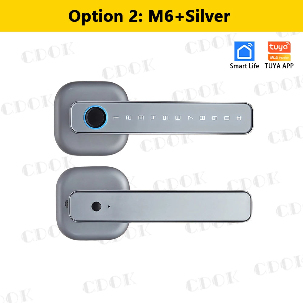 Smart Fingerprint Door Lock with Tuya Bluetooth App Access - Tidesmit 3790-M6-Silver Tidesmit