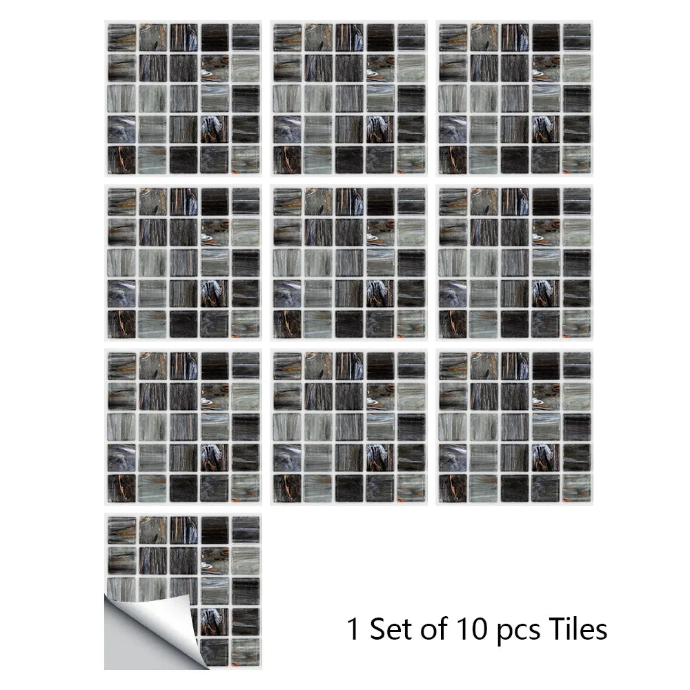 Gray and black stone mosaic tile wall sticker set with textured pieces, 10