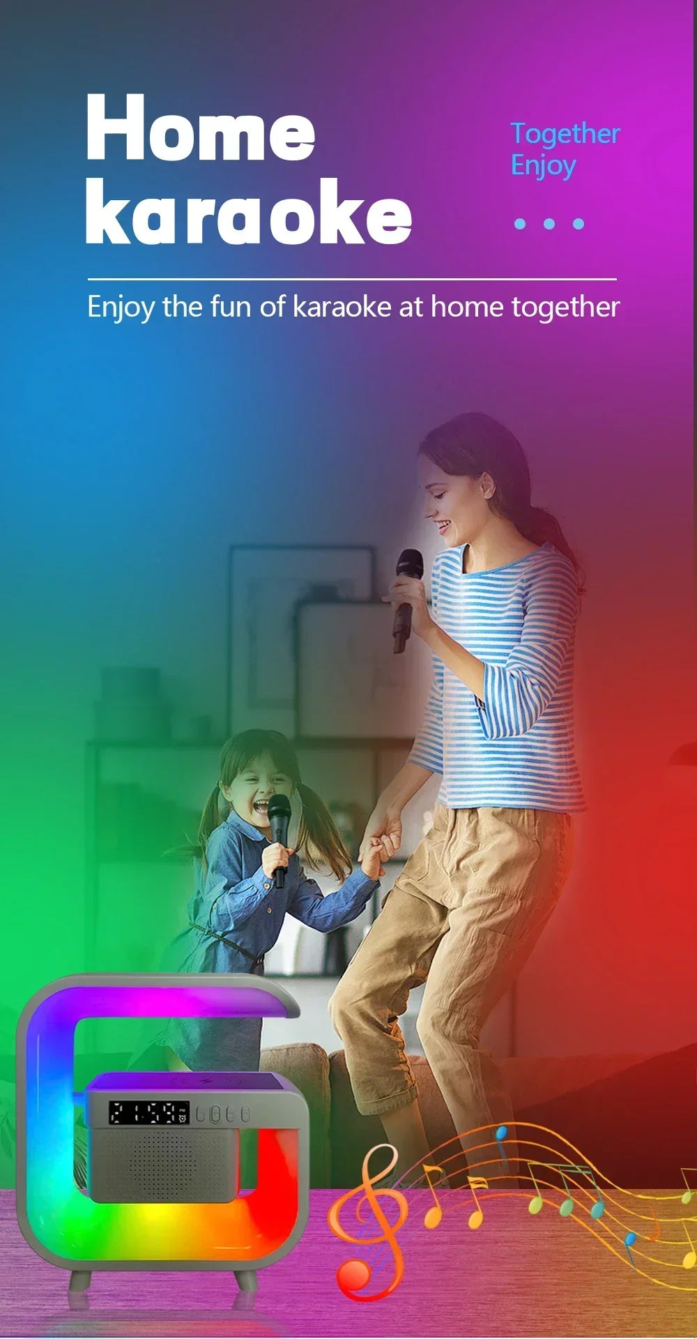 Portable Bluetooth Speaker with RGB Light, Wireless Charging & FM Radio Tidesmit