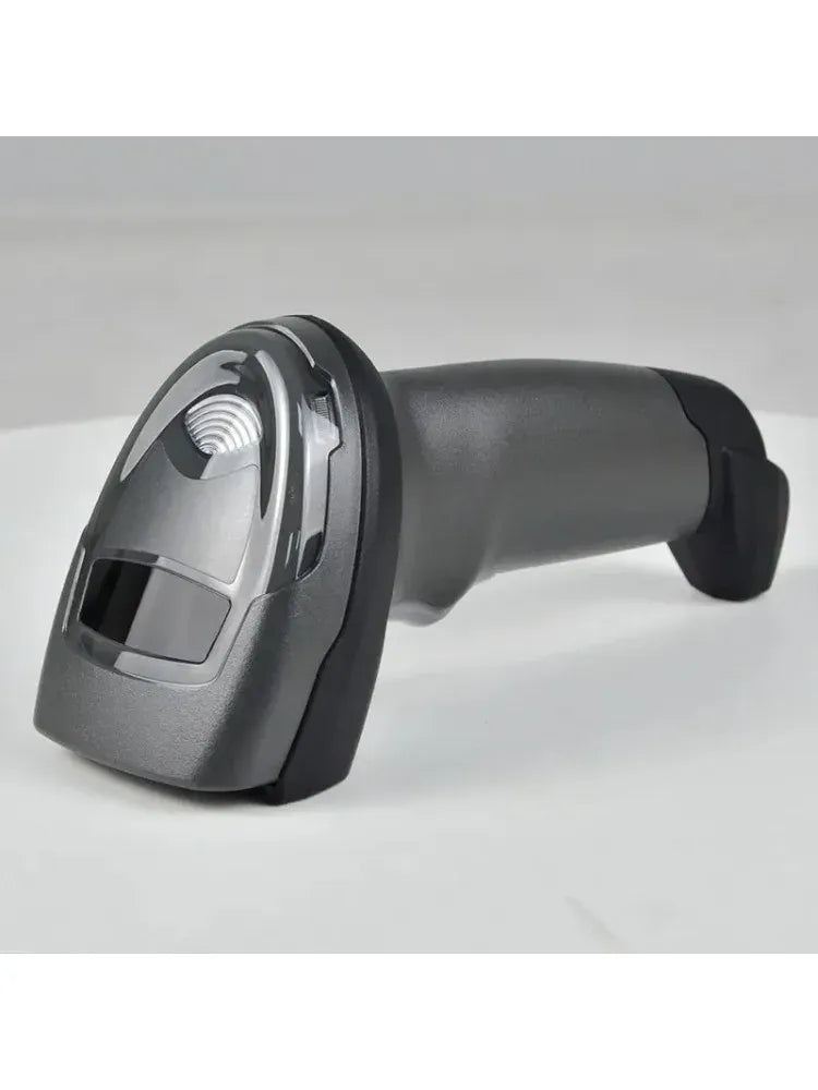 2D wired handheld barcode scanner, side profile with ergonomic grip and scan window