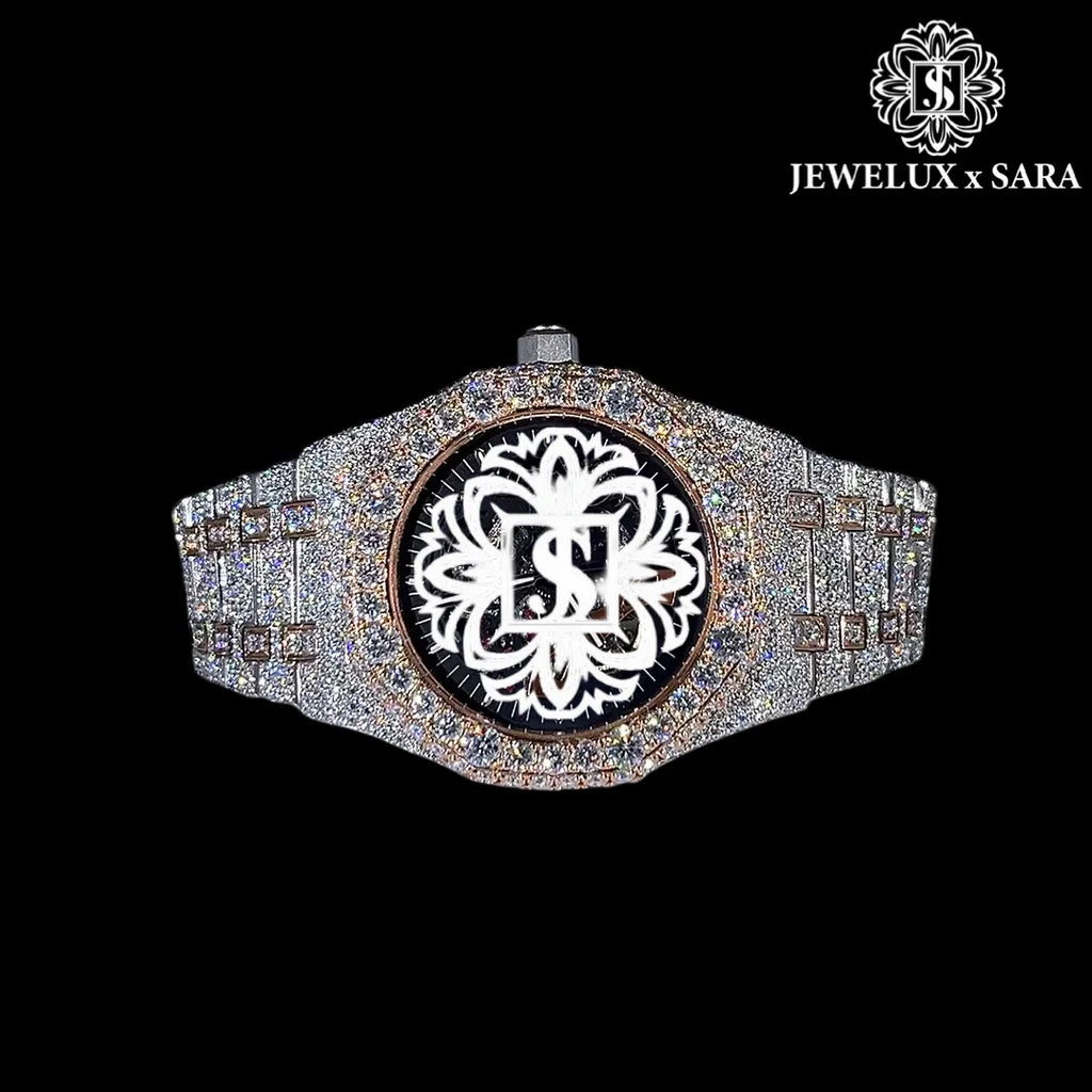Best Quality Luxurious Mens Stainless Steel Watch with Black Automatic Movement Moissanite Diamond Available for Export Price