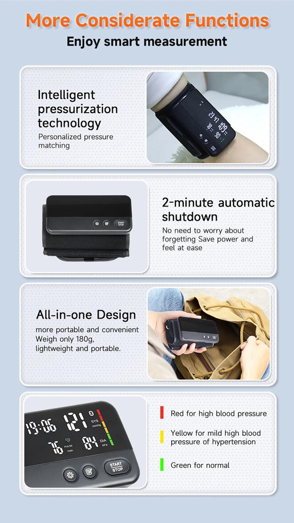 Bluetooth Digital Blood Pressure Monitor Supports English, Spanish LCD Display, Rechargeable Upper Arm Blood Pressure Monitor
