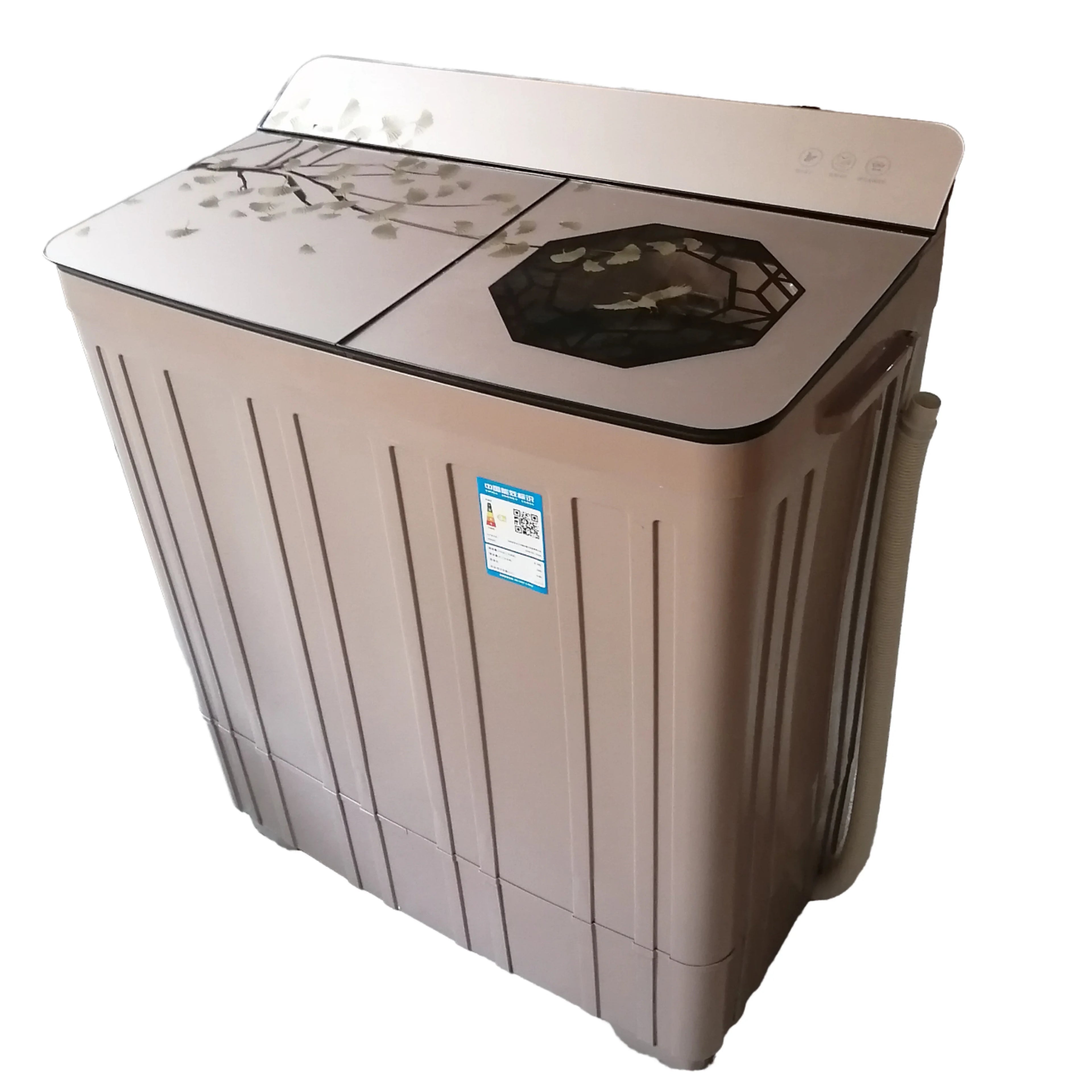 Tidesmit 18kg semi-automatic twin tub washing machine showing the dual barrel laundry spinner and washing sections.
