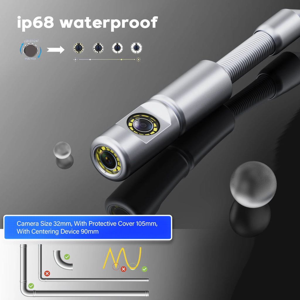 Sewer Camera Inspection 360 Degrees 10″inch IPS+Cable Diameter ø7mm+512HZ Transmitter Locator+Meter Counter+Keyboard