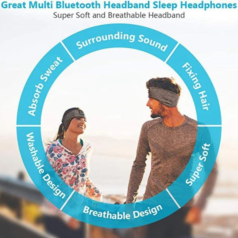 Bluetooth Sleep Headband Wireless Headphones - Breathable Fabric (Gray/Black) Tidesmit