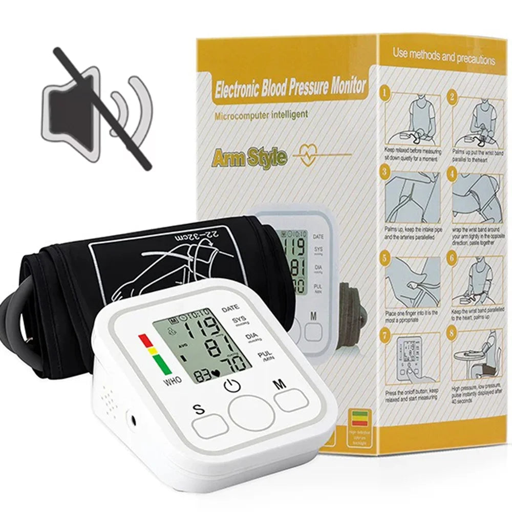 Automatic Digital Arm Blood Pressure Monitor Sphygmomanometer Tonometer Tensiometer Heart Rate Pulse Meter BP Monitor Healthy