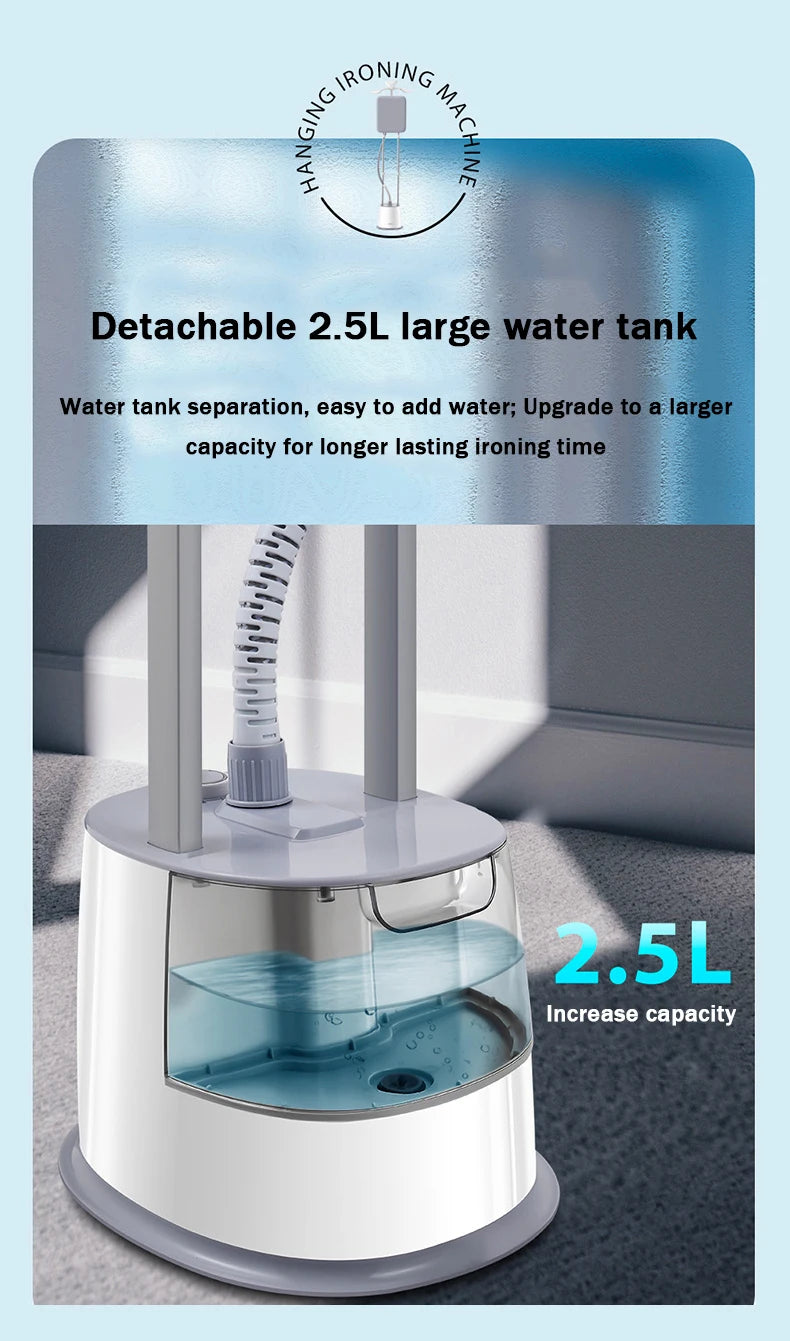 Tidesmit 2000W vertical garment steamer showing steam nozzle head and adjustable telescopic pole height feature