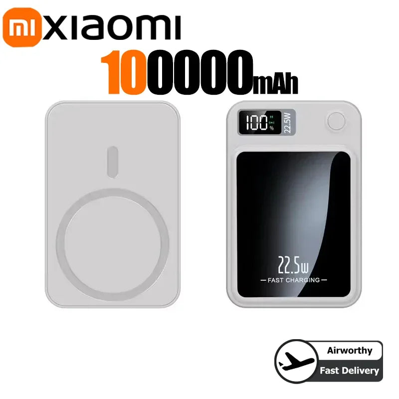 Tidesmit Magnetic Portable Charger - High Capacity Fast Power Bank White 100000mAH Tidesmit