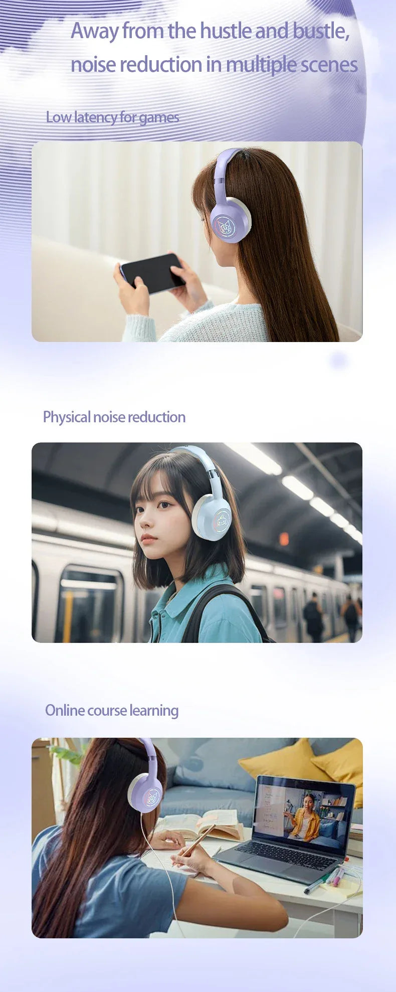 Kuromi Tidesmit Wireless Stereo Bluetooth Headphones - 3 Color Options Tidesmit