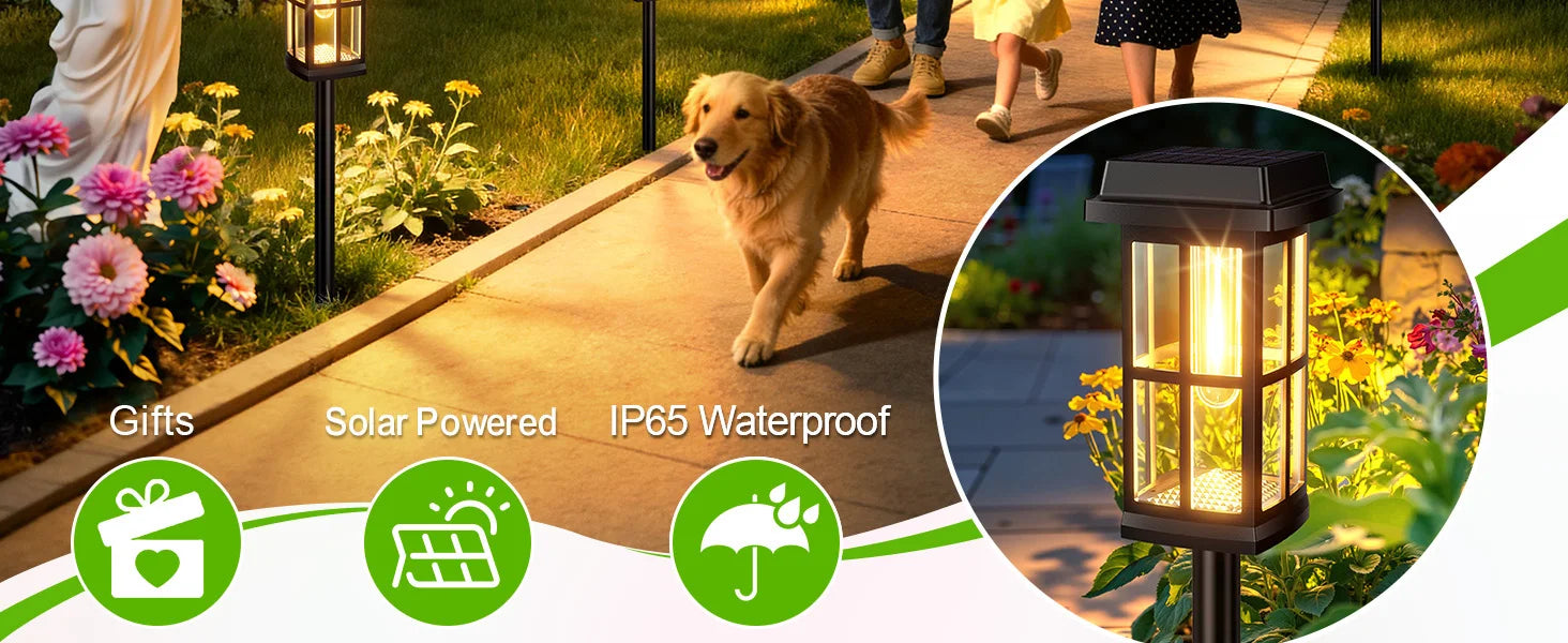 Solar Powered Pathway Lights 8 Pack IP65 Waterproof Auto On Off Outdoor Landscape Lighting Decorative Solar Garden Lamps for Patio Lawn Walkway Driveway Yard