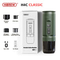 HiBREW H4C Classic portable green coffee maker with capsule adapters, powder filter, and USB-C charging cable.
