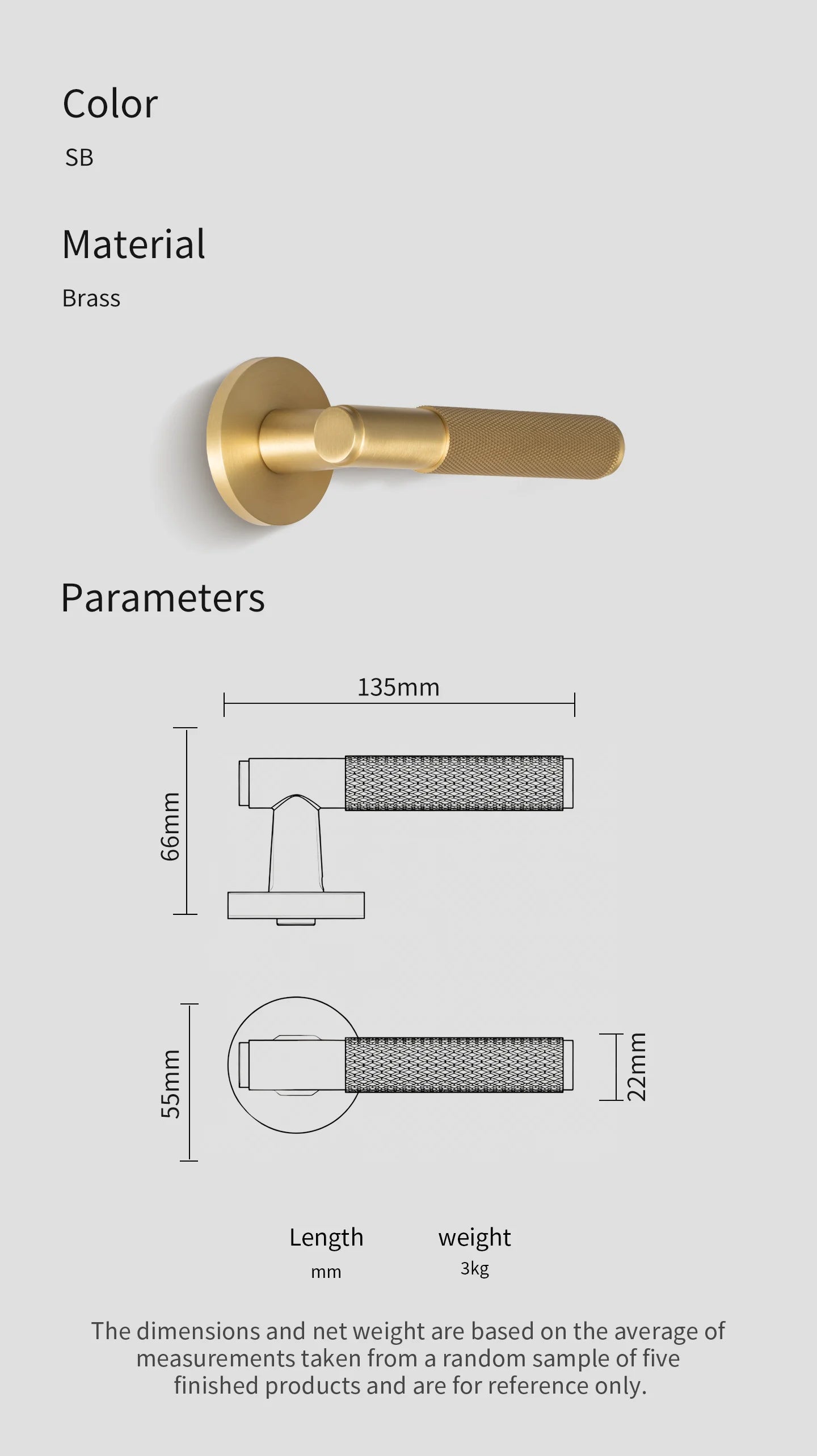 DOOROOM Brass Door Lock Set Modern Knurled Matte Brushed Copper Interior Door Lock Decorative Lock Privacy Lock Passage Lock