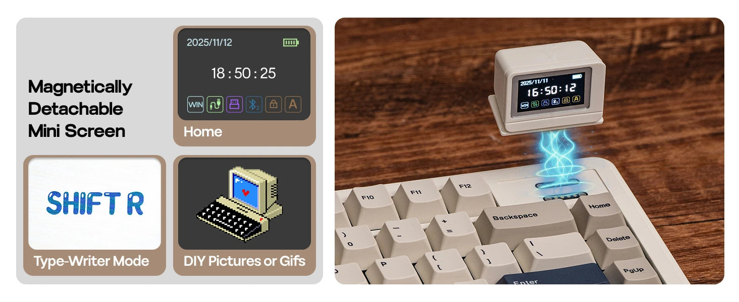 EPOMAKER RT82 QMK/VIA 75% US QWERTY Layout Hot-Swap Gasket Wired/BT 5.0/2.4GHz Wireless Mechanical Keyboard with LCD Screen