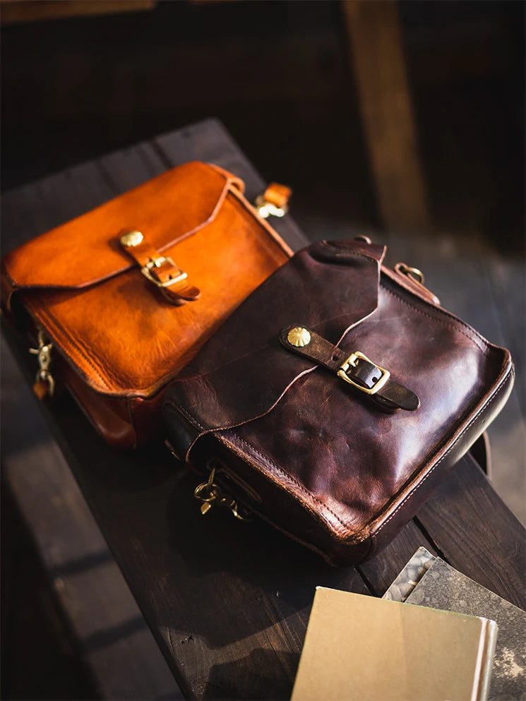 Fashion vintage outdoor daily genuine leather men's small phone shoulder bag designer handmade luxury cow leather crossbody bag