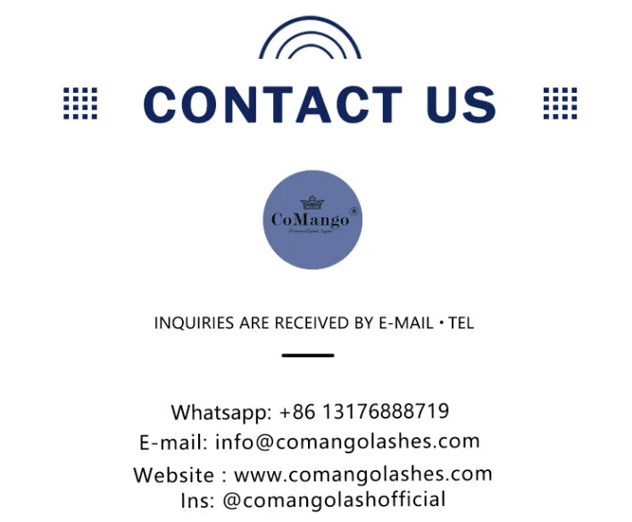 CoMango contact information card with email, phone, website, and Instagram details on a white background.