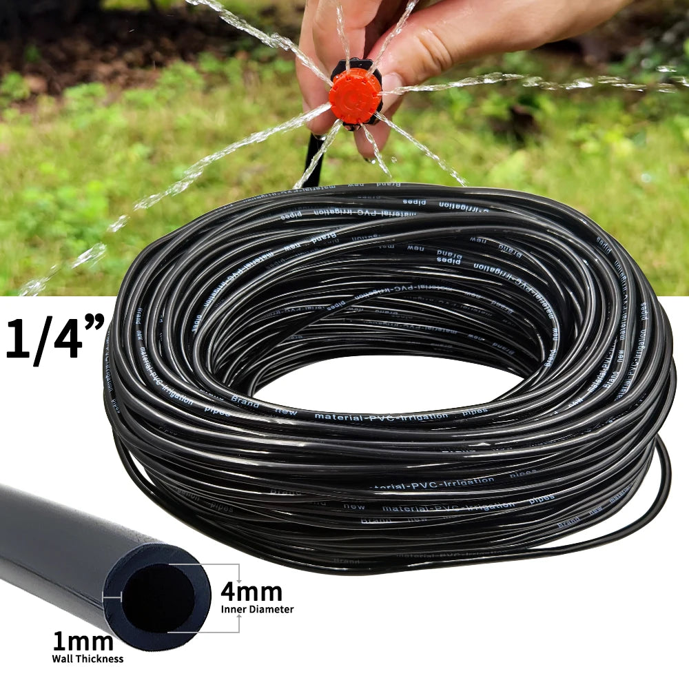 Coiled black micro drip irrigation hose with 4mm inner diameter and 1mm wall thickness