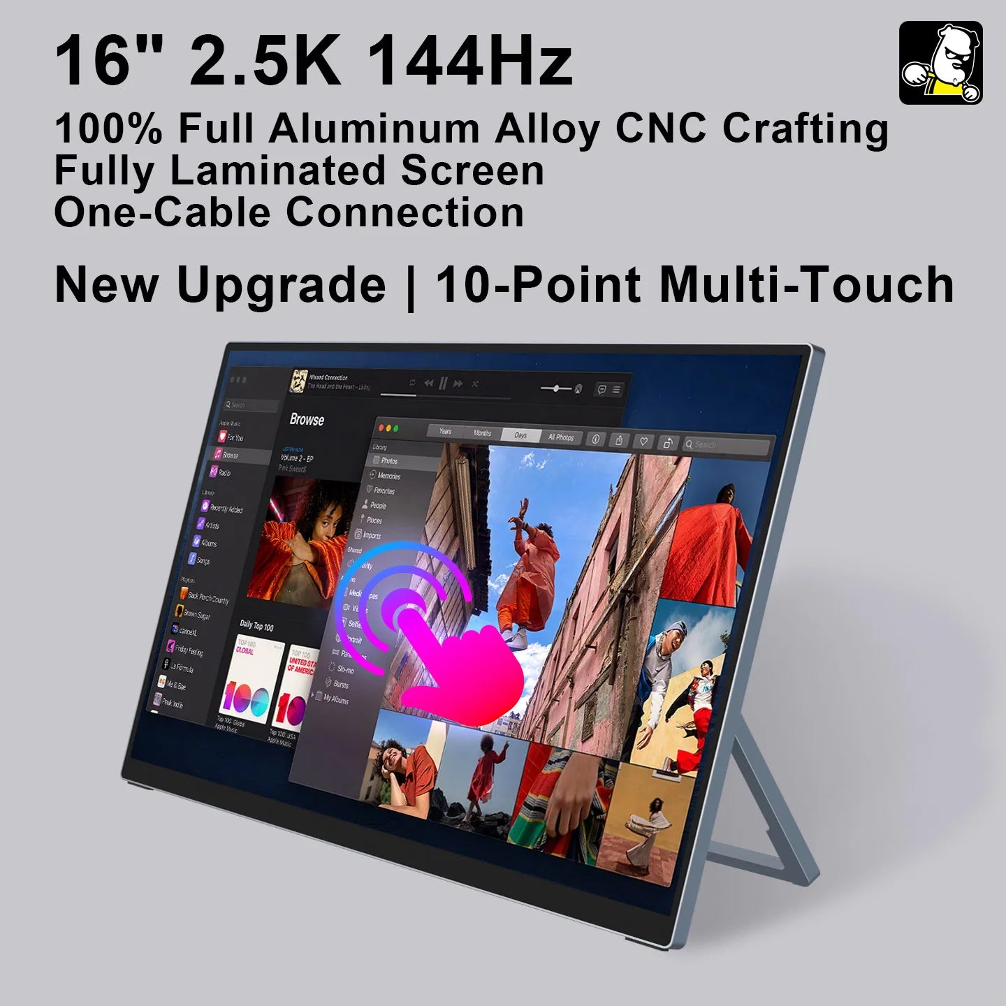 16-inch 2.5K Touchscreen Full Aluminum CNC Full Lamination 144Hz High-Definition High-Brightness One-Cable Portable Monitor