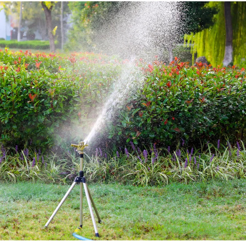 360° Rotating Tripod Sprinkler, Zinc Alloy Adjustable Automatic Water Sprinkler for Lawn Garden Vegetable Irrigation