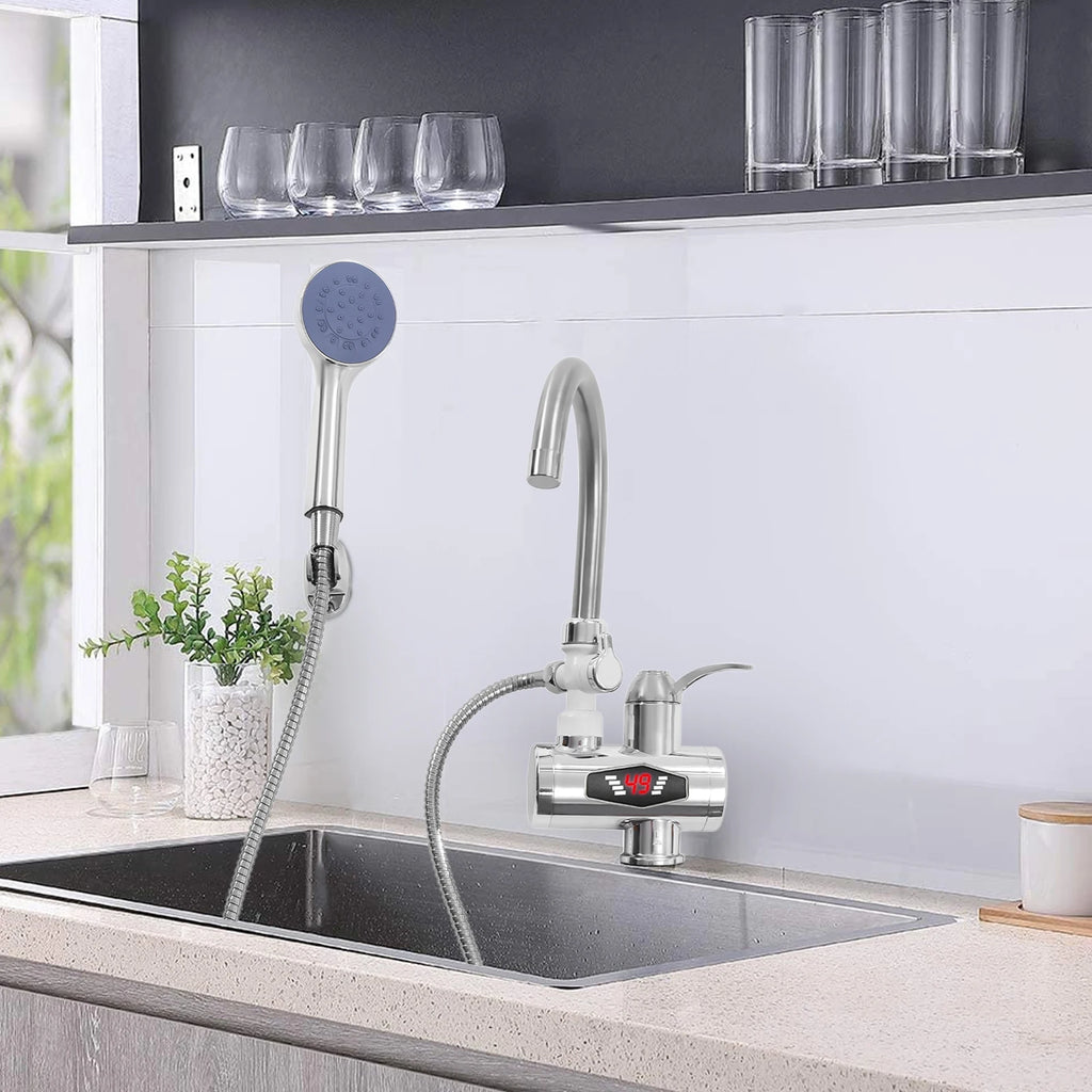 Electric Shower Water Heater Instant Hot Water Faucet 360° Rotating Fast Heating Tap Tankless with LED Display 3000W