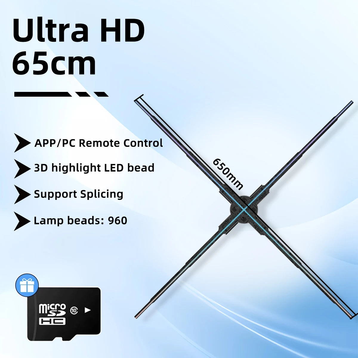 3D LED hologram projector fan, Ultra HD 65cm frame with remote control